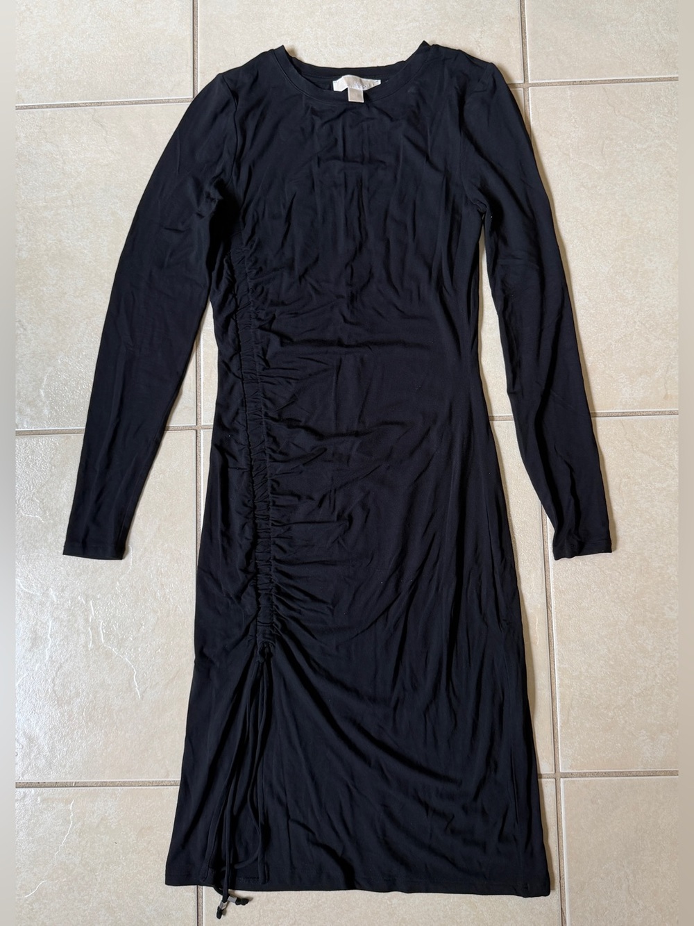 MICHAEL Michael Kors Black Side Ruched Dress Long Sleeve Size XS Stretch